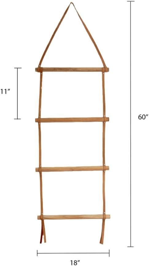 Decorative Wooden Wall Hanging Ladder with Leather Straps β Rustic Towel and Blanket Rack for Bathroom, Living Room, or Entryway Display