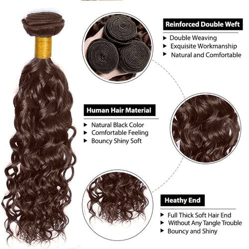 #4 Brown Bundles Human Hair Water Wave Bundles 34 34 34 Inch Human Hair Weave 3 Bundle Unprocessed Brazilian Virgin Hair Chocolate Brown Deep Curly Human Hair Extensions 50 Grams/Bundle