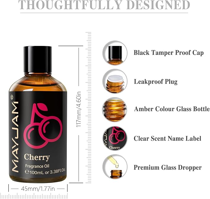 MAYJAM 100ML/3.38FL.OZ Cherry Fragrance Oils with Glass Dropper, Essential Oils for Diffusers for Home, Long Lasting Scented Oils for Diffusers Soap Candle Making