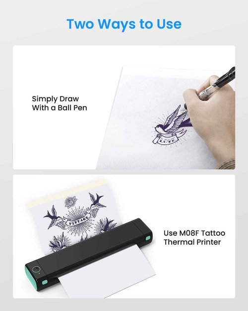 Phomemo M08F Wireless Tattoo Stencil Printer Pink & Tattoo Transfer Paper - 100 Sheets A4 Size, Bluetooth Wireless Inkless Printer Compatible with Mobile & Laptop for Home Office