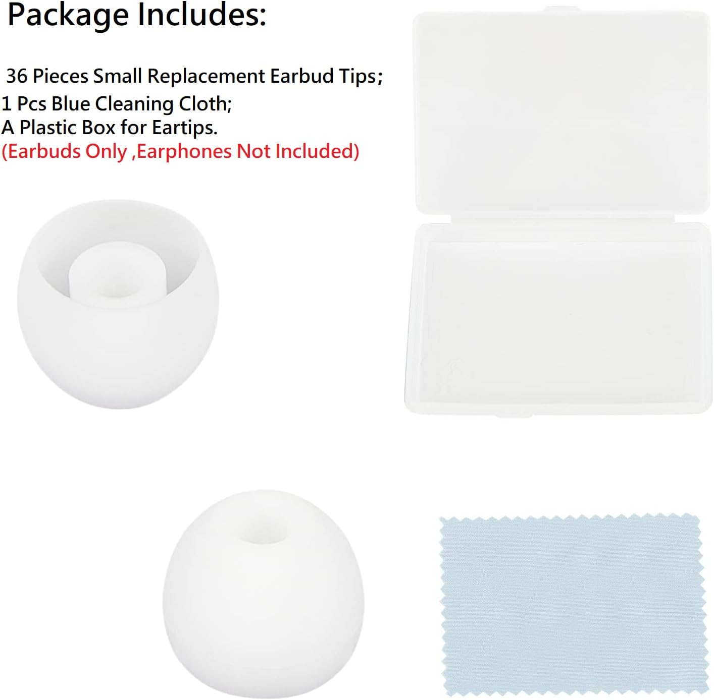 36 Pieces Small Earbud Tips Soft and Comfortable Silicone Earbud Tips Ear Bud Replacement Pieces Silicone Fit Most in-Ear Headphones,Inner Hole 3.8mm -5.5mm,Small White Replacement Eartips