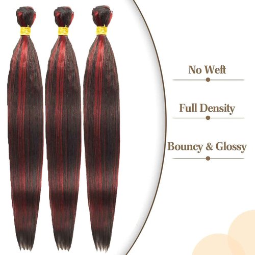 Habiliana Bundles Human Hair 22 24 26 Inch Straight Burgundy T1B/99J Human Hair Bundles 11A Unprocessed Brazilian Virgin Quick Weave Hair Extensions for Black Women