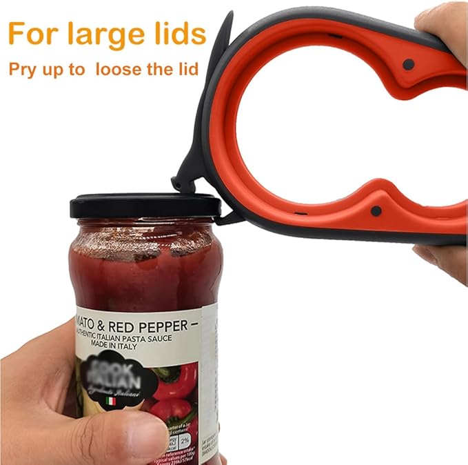 Otstar Jar Opener for Weak Hands,5 in 1 Bottle Opener for Seniors with Arthritis - Multifunctional Lid Remover Set, Includes Non-slip Rubber Jar Gripper Pad, Wine Opener (Black and Red)