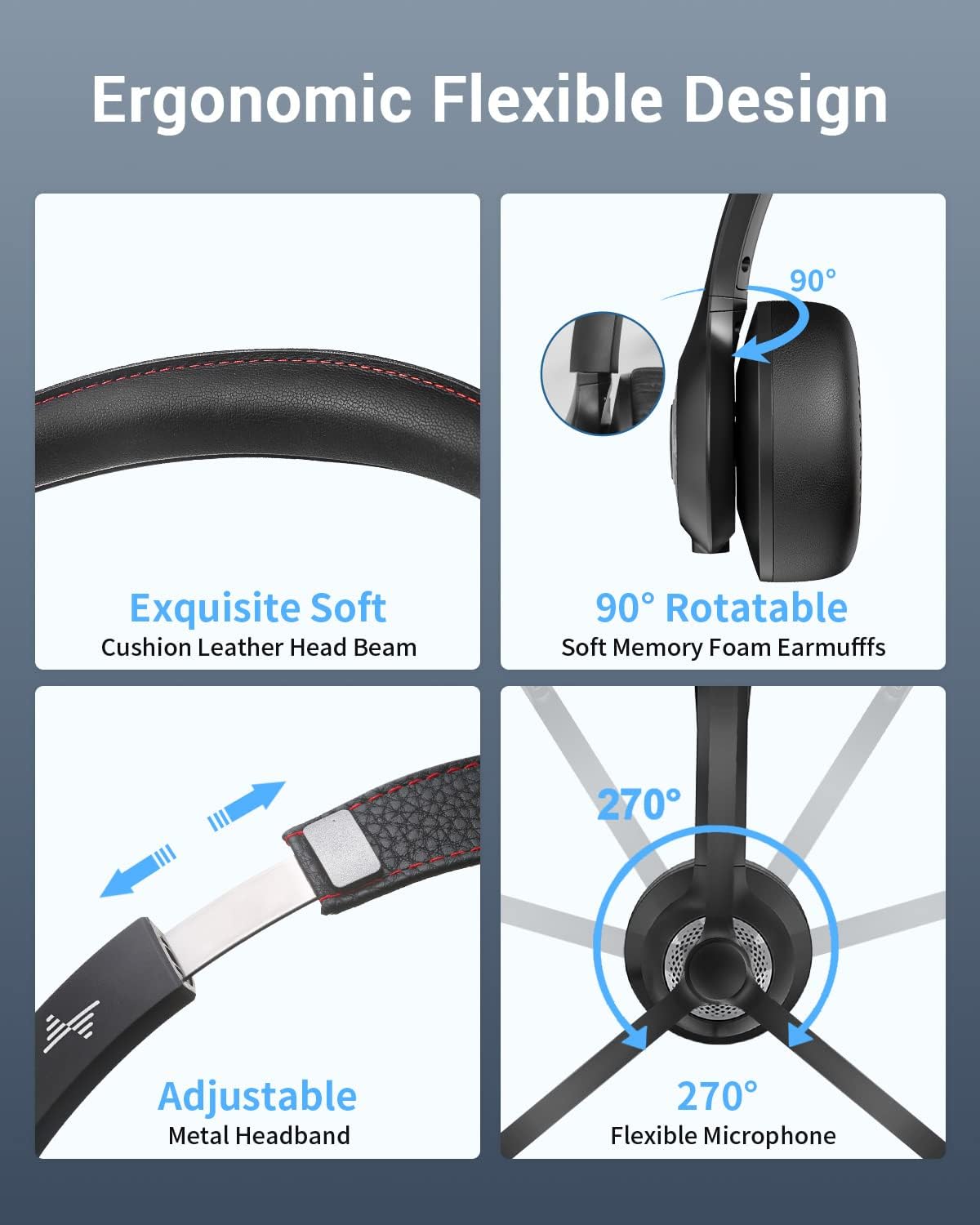 Wireless Headset with AI Noise Cancelling Microphone Bluetooth Headset - Bluetooth V5.2 Headphones with USB Dongle & Mic Mute for Computer/Laptop/PC/iPhone/Android/Cell Phones/Zoom