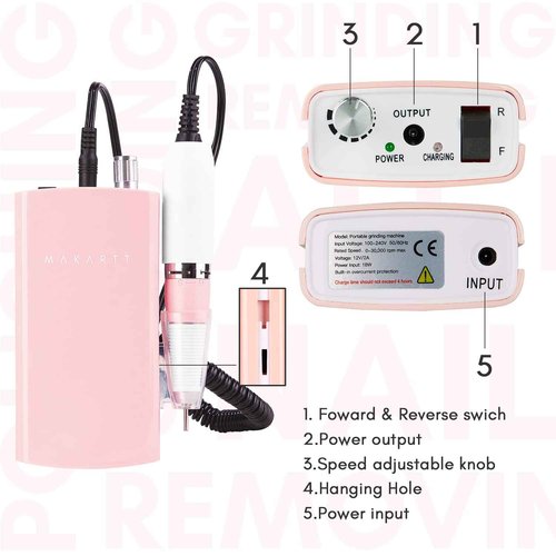 Makartt Nail Drill Rechargeable 30000RPM and Nail Drill Bit Set Bundle, Rechargeable Electric E File Nail Drill Machine, Carbide Nail Drill Bit Set