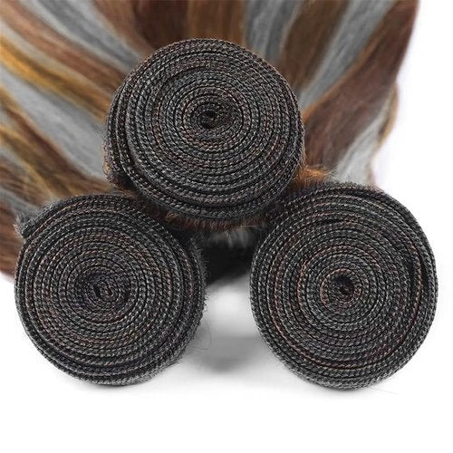 Giginger Bundles Human Hair P4/GREY 18 20 22 inch Straight Wave Human Hair Bundles Highlight Chocolate Grey Unprocessed Quick Weave Soft Sewn In Hair Extensions for Black Women