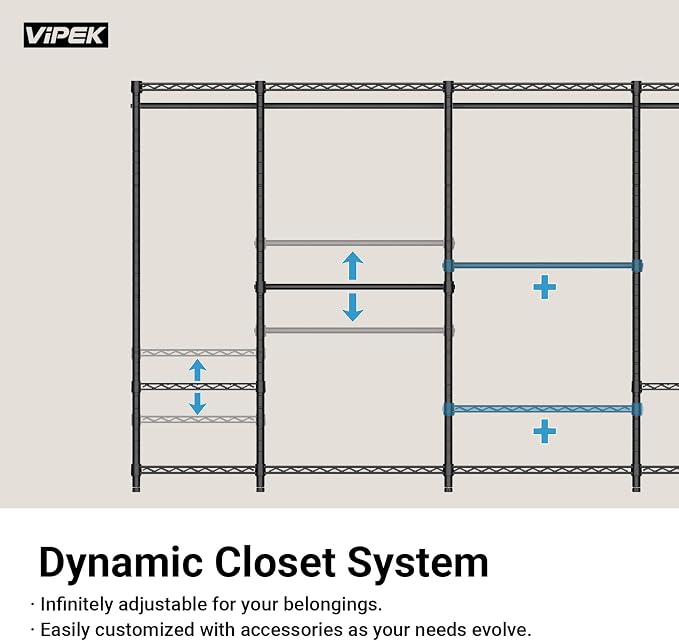 VIPEK V5 Plus Portable Closet Wardrobe Heavy Duty Clothes Rack, Large Free Standing Closet Rack for Hanging Clothes, 85.4" L x 15.7" W x 76.4" H, White