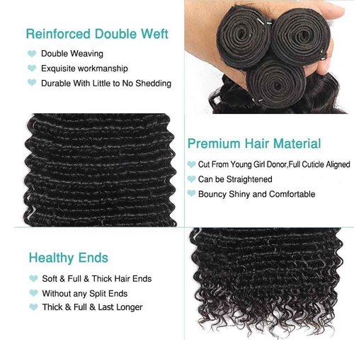 30 32 34 Inch Raw Deep Wave Bundles Human Hair Natural Black Color Unprocessed Brazilian Virgin Hair Loose Deep Wave Bundles Human Hair