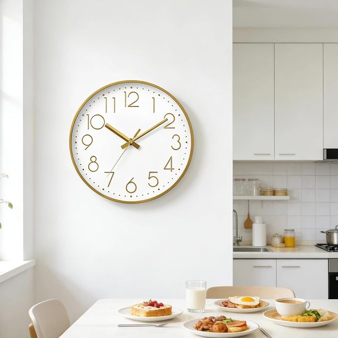 DAXSMY Wall Clock - 8 Inch Silent Non-Ticking Modern 3D Wall Clocks Battery Operated - Decorative Clock for Kitchen, Home Office, Bathroom, Bedroom(Gold)