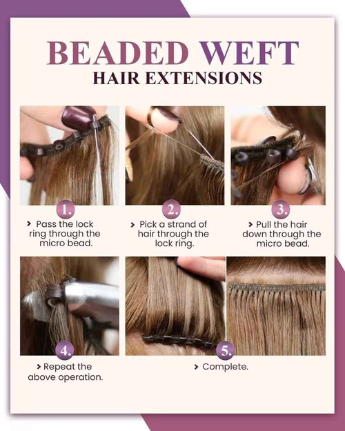 LaaVoo Hair Beaded Weft Hair Extensions Human Hair Weft Extensions with Micro Beads Weft Hair Extensions Medium Brown Human Hair 22inch 50g