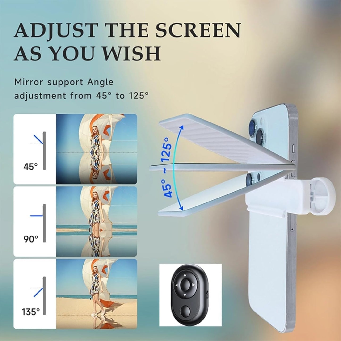 Smartphone Camera Mirror Reflection Clip Kit, Adjustable HD Glass Mirror Effect Lens for Creative Photography, Vertical & Horizontal Phone Selfie Reflector, Portable Photography Accessory (1PCS-Black)