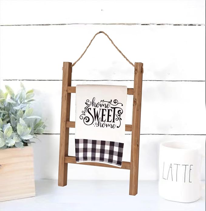 Joy Choice Farmhouse Style 16" Wood Blanket Ladder - 3-Tier Wall Hanging Rack for Living Room, Kitchen, Bathroom (Natural)