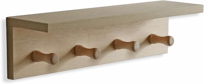 Entrance Coat Rack ,Coat Hooks, Wall-Mounted Wooden Hook Rack, Wall-Mounted Shelves(Birch Color Finish—A-1)