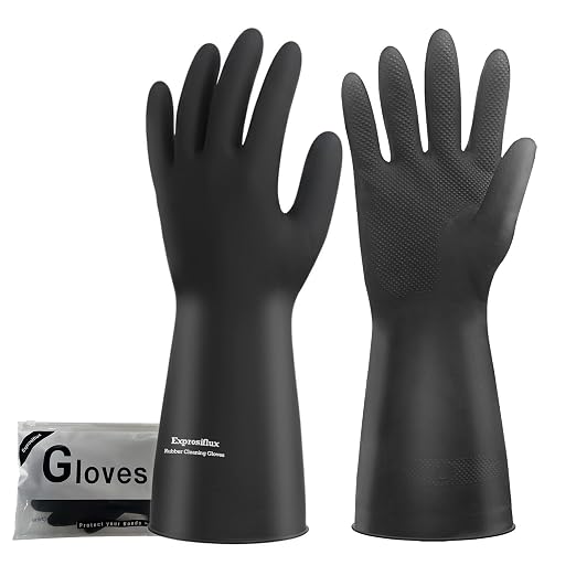 Heavy-Duty Thick Black Rubber Cleaning Gloves, 2 Pairs, L | Reusable & waterproof black/orange dual layers. Non-slip design for dishwashing, kitchen cleaning, and auto care.