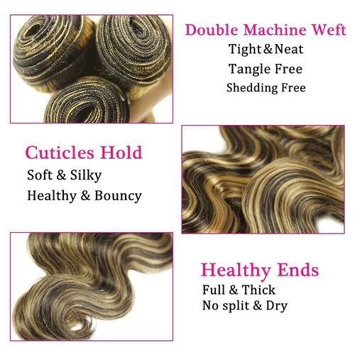Vinmdonm P1B27 Highlight Human Hair Bundles #27 Honey Blonde Body Wave 3 Bundles 30 32 34 inch 8A Remy Virgin Two Tone #1b and #27 Bundle