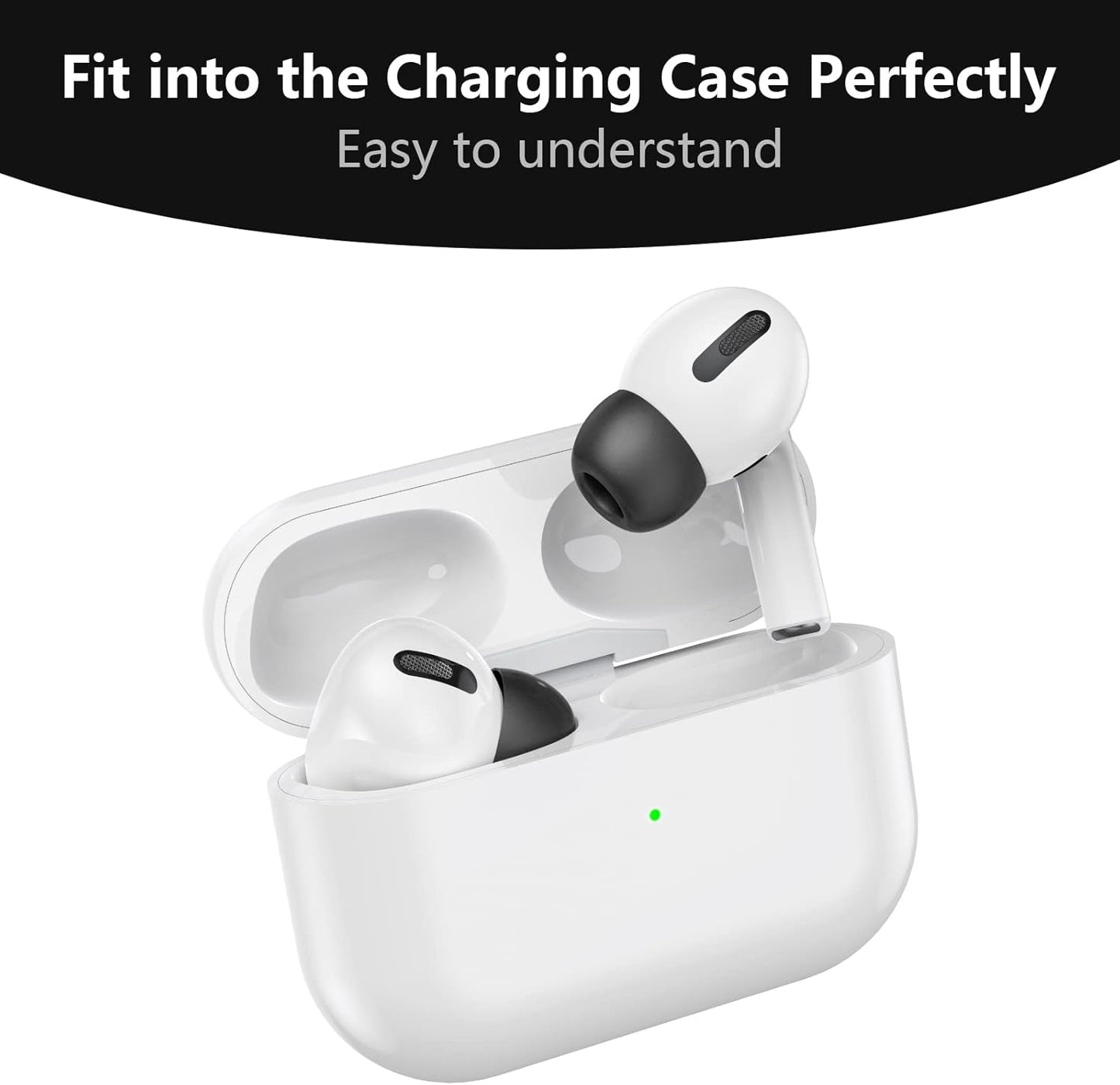 Lanwow Premium Memory Foam Tips for AirPods Pro & AirPods Pro 2nd Generation. No Silicone Eartips Pain. Anti-Slip Eartips. Fit in The Charging Case, 3 Pairs (Large, Black)