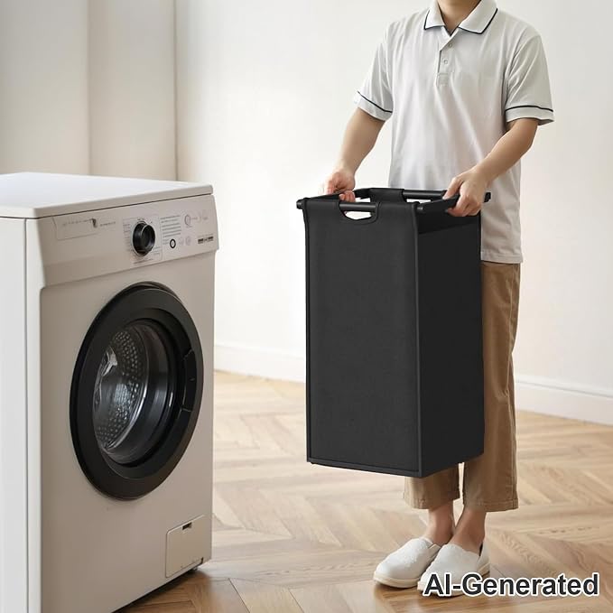 Herture Laundry Hamper with Shelf, Laundry Basket 5 Section, Laundry Sorter with Pull-Out Removable Large Bags and Movable Wheels, Metal Frame, 5 x 15.87 Gallons (60L), Rustic Brown + Black PF08XLY