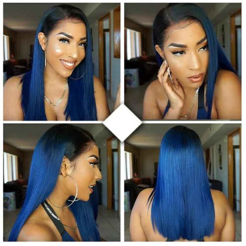 Habiliana Bundles Human Hair 22 24 26 Inch Straight T1B Blue Human Hair Bundles 11A Unprocessed Brazilian Virgin Quick Weave Hair Extensions for Black Women