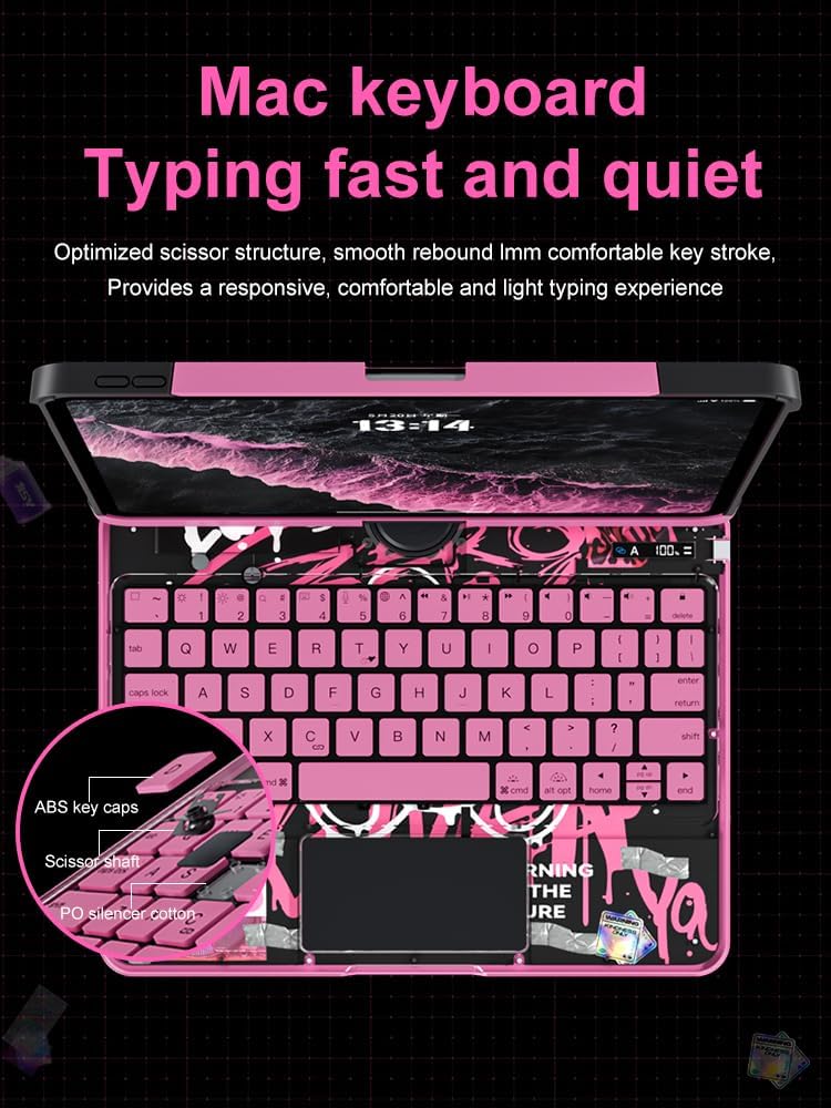 Transparent 360 for iPad Keyboard case with Wireless Keyboard for iPad Air 13 inch(M3/M2, 2025/2024), Trackpad, 7 Color Backlight, 360° Rotating Stand for iPad Pro 12.9" 2018-2022(6/5/4/3 Gen)
