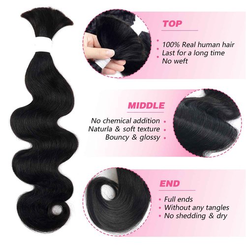 Liqusee Human Braiding Hair 100g One Bundle/Pack 24 Inch Natural Black Body Wave Curly Bulk Human Hair for Braiding No Weft 100% Unprocessed Brazilian Human Hair Braiding Hair for Boho Braids