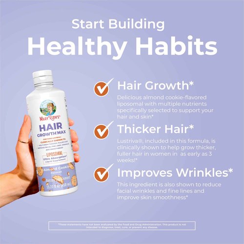 MaryRuth Organics Women's Hair Growth MAX Liposomal | with Lustriva® + Biotin 10000mcg + Pumpkin Seed Oil | Thicker Hair | Hair Care | Wrinkles, Fine Lines, Skin Care | Ages 18+ | 15.22 Fl Oz