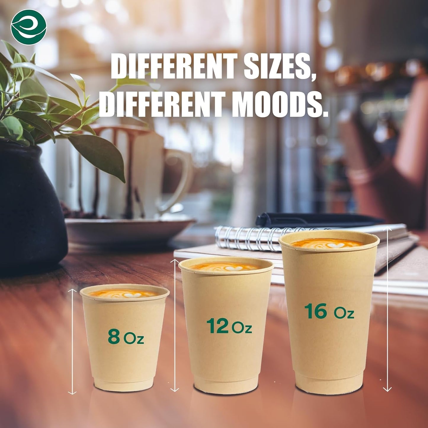 ECO SOUL 100% Compostable Plant-Based 8oz Hot Cups | (100 Count, 8 oz Hot Cups) | Disposable Bagasse Paper Cups | Eco-friendly Cups | Sturdy, Microwave & Oven Safe