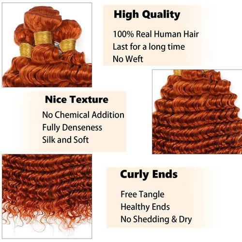 Habiliana Bundles Human Hair 26 28 30 Inch Deep Wave Orange Ginger Bundles 11A Unprocessed Brazilian Virgin Quick Weave Hair Extensions for Black Women