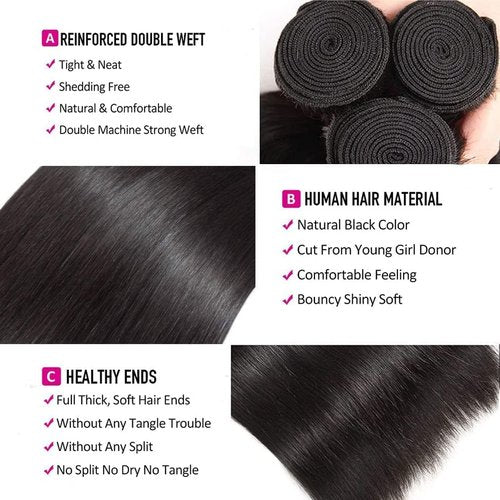 Condescension Brazilian Human Hair Bundles 22 24 26 Inch Straight 3 Bundles Human Hair 100% Unprocessed Remy Brazilian Virgin Weave Hair Natural Black for Women