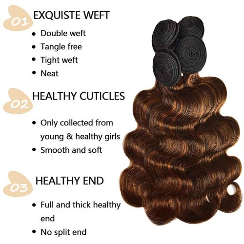 Fabimiya Human Hair Bundles 22 24 26 Inch Chocolate Brown P4/30 Body Wave Bundles Human Hair 100% Unprocessed Soft Sewn In Hair with Double Weft for Black Women