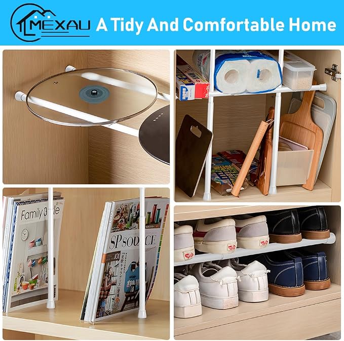 MEXAU White Tension Rod 16 To 26 Inch Spring Curtain Rod Adjustable Tension Curtain Rods No Drilling Short Tension Rod Extendable Small Spring Tension Curtain Rod for Closet Cupboard Bars Refrigerator