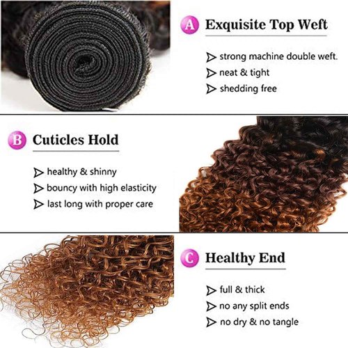 Giginger Bundles Human Hair T1B/4/30 Omber Jerry Curly Human Hair Bundles 26 28 30 Inch Omber Black Chocolate Light Brown Unprocessed Quick Weave Soft Sewn In Hair Extensions for Black Women