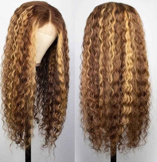 virginess Ombre Highlight Wear and Go Glueless Wigs Human Hair Pre Plucked Pre Cut Deep Wave Lace Front Wigs Human Hair 4x4 Lace Closure Wig for Black Women 180% Density Curly Wig 20 Inch