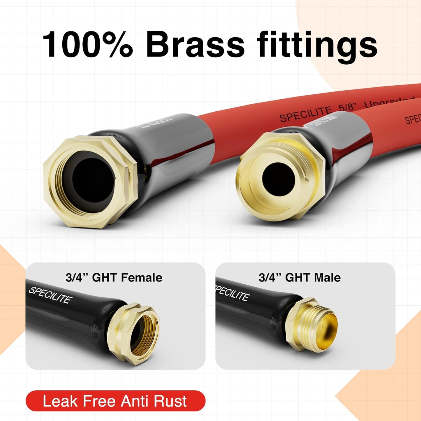 3/4" Hot/Cold Garden Water Hose 25 ft, -50℉-190℉,Flexible & Lightweight With 3/4" Brass Fittings for Yard, Outdoor, Farm, Red