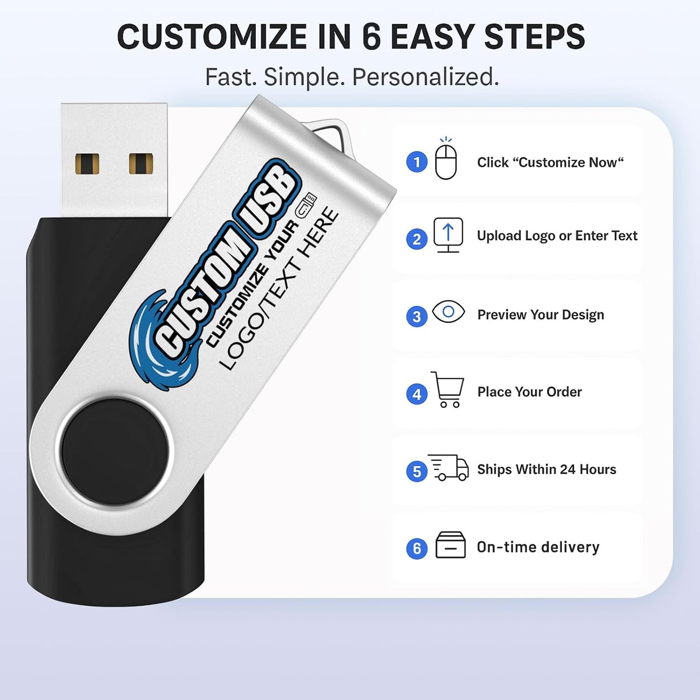ABLAZE Custom Flash Drive 128MB 100 Pack, Personalized USB Drives Custom USB 2.0 Thumb Drives 100 Pack Memory Stick (Mixcolors)