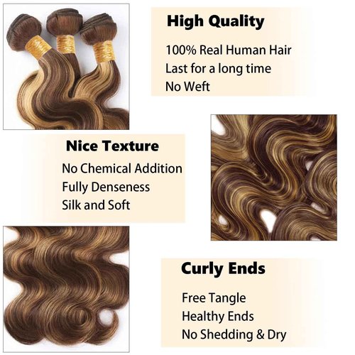 Fabimiya Water Wave P4/27 Human Hair Bundles 22 24 26 Inch Unprocessed Brazilian Virgin Hair Bundles P4/27 Human Hair Quick 11A Weave Hair Extension
