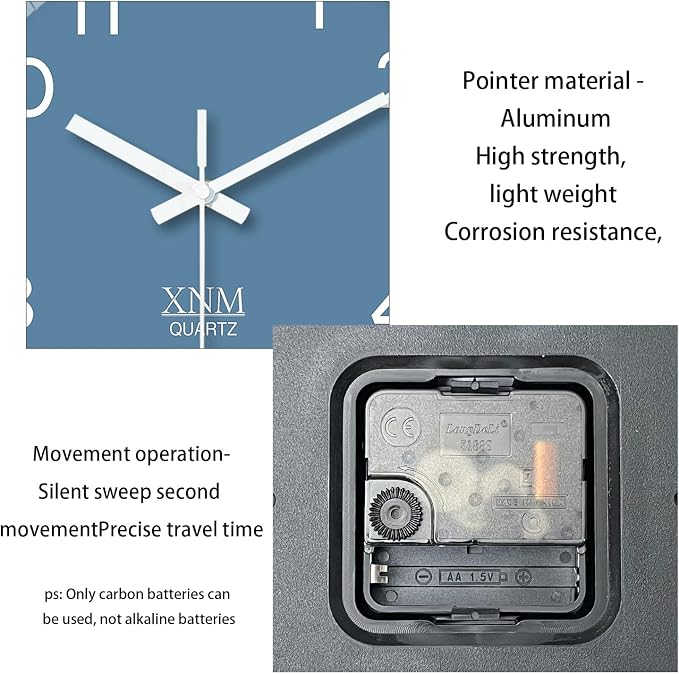 XNM 14 Inch Blue Minimalist Wall Clocks Battery Operated Analog Clock Decorative for Office Bedroom Modern Silent Wall Clock Non Ticking