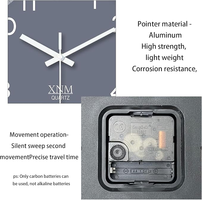 XNM 12 Inch Grey Modern Minimalist Wall Clocks Battery Operated Silent Non Ticking Classic Analog Clock for Living Room Bedroom Decor