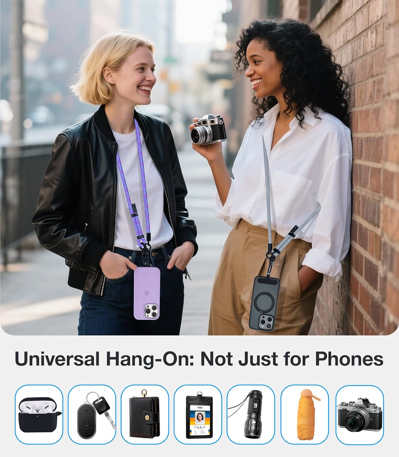 Phone Lanyard Crossbody, 3-in-1 Neck Strap& Wrist Strap, Adjustable Anti-Theft Lanyard with 2 Phone Tether Tabs, Universal Cell Phone Strap for iPhone& Android Case, Travel Essential, Beige