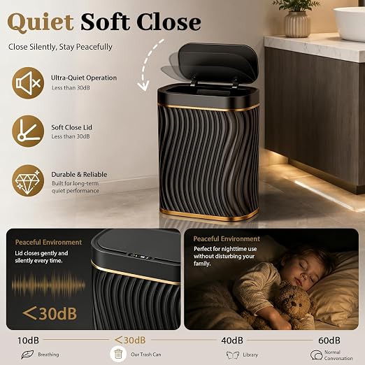 steo spce Automatic Motion Sensor Bathroom Small Trash Can with Lid, 2.6 Gallon Black Touchless Slim Garbage Can, Smart Waterproof Trash Bin for Bedroom, Restroom, Living Room, Office