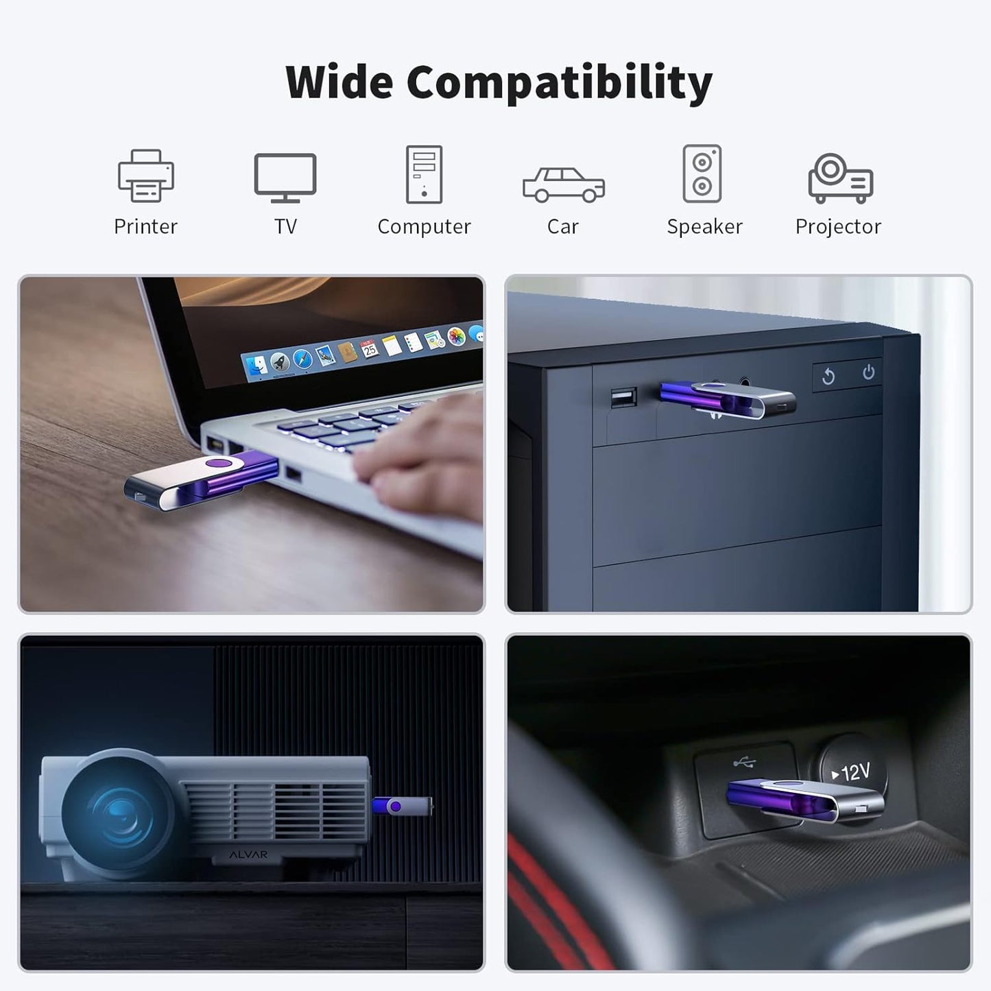 ABLAZE 128GB Flash Drive 2 Pack, USB 2.0 Thumb Drives with Lanyards Swivel USB Memory Stick 128GB(Green and Purple