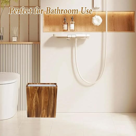 3 Gallon Wooden Trash Can with Liner, Wood & Plastic Bathroom Trash Can, Small Decorative Waste Basket for Bathroom, Bedroom, Kitchen, Office