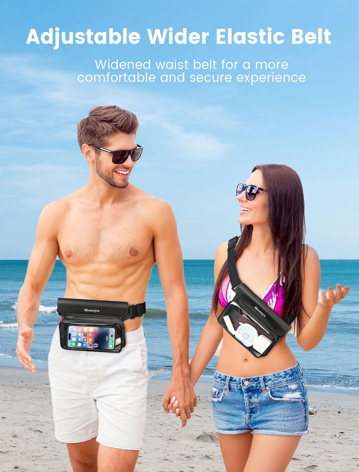 Niveaya IP68 Waterproof Fanny Pack - 2 Pack, Floating Dry Bag Pouch, Phone Waterproof Waist Pouch Dry Bag, Beach, Kayaking, Swimming, Boat Essentials, for iPhone 16/15/14/13/12 Pro Max up to 9.5""