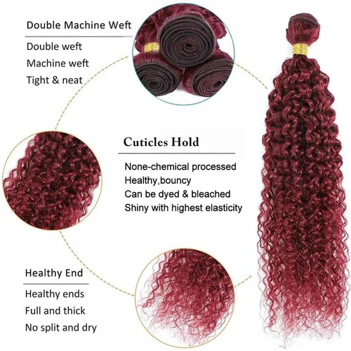 Fabimiya Human Hair Bundles Burgundy 99J Jerry Curly 26 28 30 Inch Bundles Human Hair 100% Unprocessed Burgundy Soft Sewn In Hair with Double Weft for Black Women