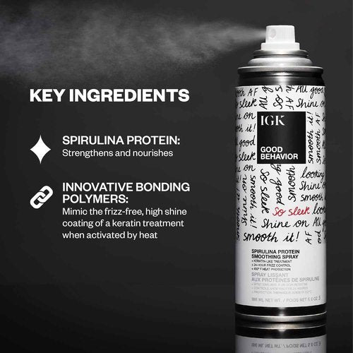 IGK GOOD BEHAVIOR Smoothing Frizz Fighters Set | 4-in-1 Prep Spray + Spirulina Protein Smoothing Spray | Frizz Control + Heat Protectant | Vegan + Cruelty Free