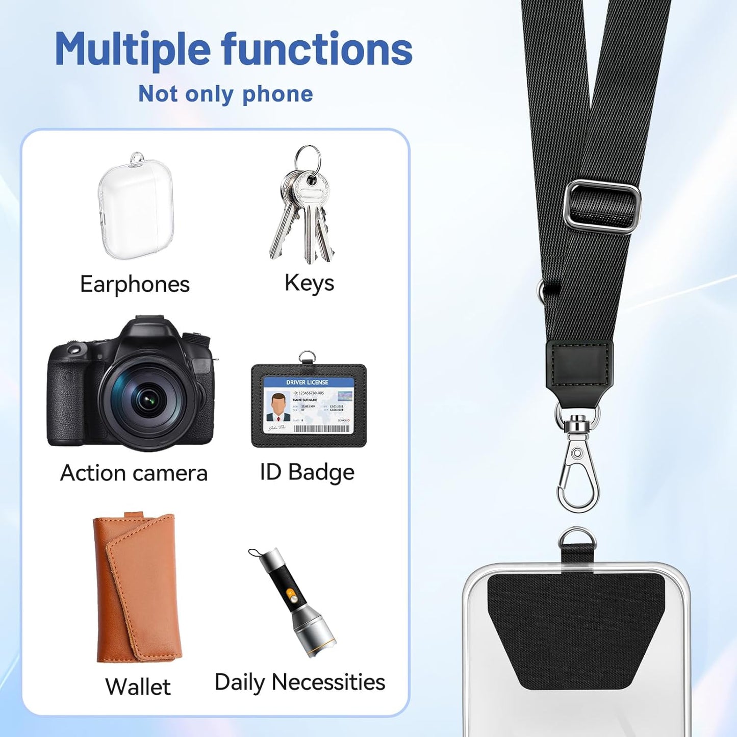 Doormoon Phone Strap Crossbody, Wrist Straps with Patch Cases Cell Phone Lanyards for Women Drop Protection Compatible with iPhone, Samsung, Google & Most Smartphones, 2 Pack, Black Grey