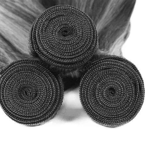 Fridnae Hair 26-30 Inch Highlight Bundles - P1B Grey Body Wave Human Hair - Two Tone Black & Silver Ombre - Grey Body Wave