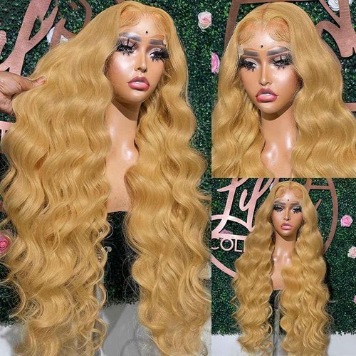 Saxio 13x4 Body Wave Honey Blonde HD Pre Plucked With Baby Hair 200% Density Lace Frontal Human Hair Wigs 27# Blonde Wig Human Hair 28 Inch