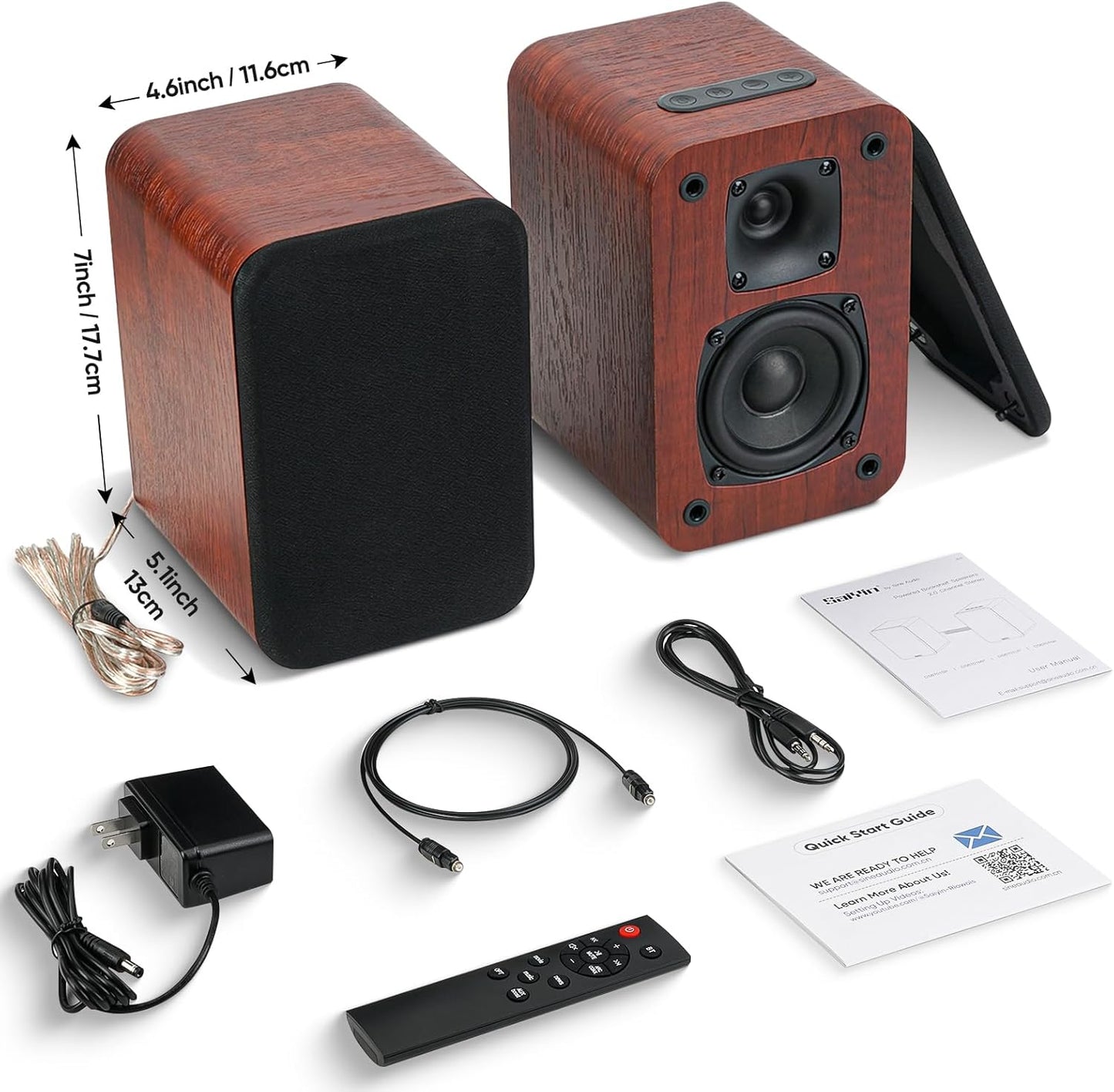 Saiyin Bluetooth Bookshelf Speakers for Record Player,Active Speakers with 3 Inch Woofer, Powered Speakers with Optical/AUX/TV-ARC Input for Turntable, PC and TV