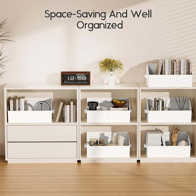 Homsorout Large Closet Organizers and Storage Bins - 10 Pack Trapezoid Storage Baskets for Shelves, Foldable Fabric Baskets with Handles Ideal for Closet, Basket, Wardrobe and Shelf Storage, White