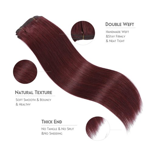 Clip in Hair Extensions Real Human Hair, Clip in 100% Brazilian Remy Human Hair Extension for Women, Double Weft 8pcs Per Set with 18 Clips